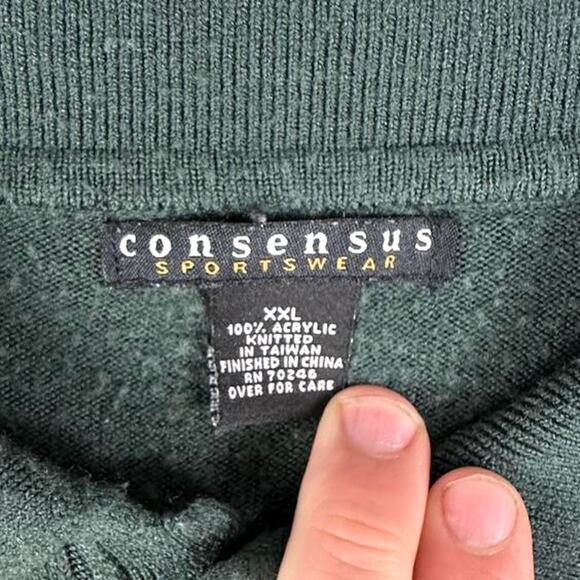 Vintage Consensus Sportswear Dark Green Cable Knit Long-Sleeve Polo Shirt XXL - Picture 3 of 5